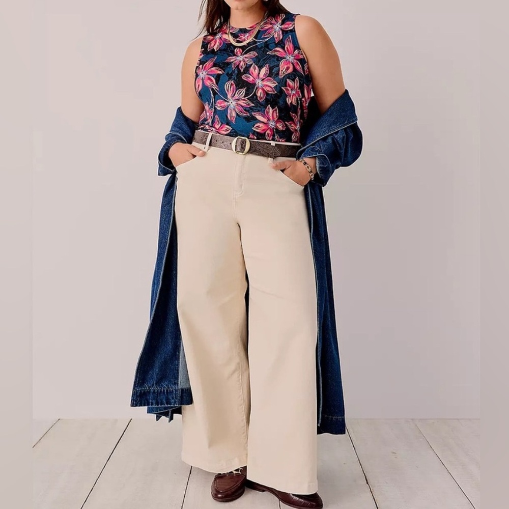 Lane Bryant Signature Fit Wide Leg Pants Ivory Sz 18 NWT Classic Neutral Office